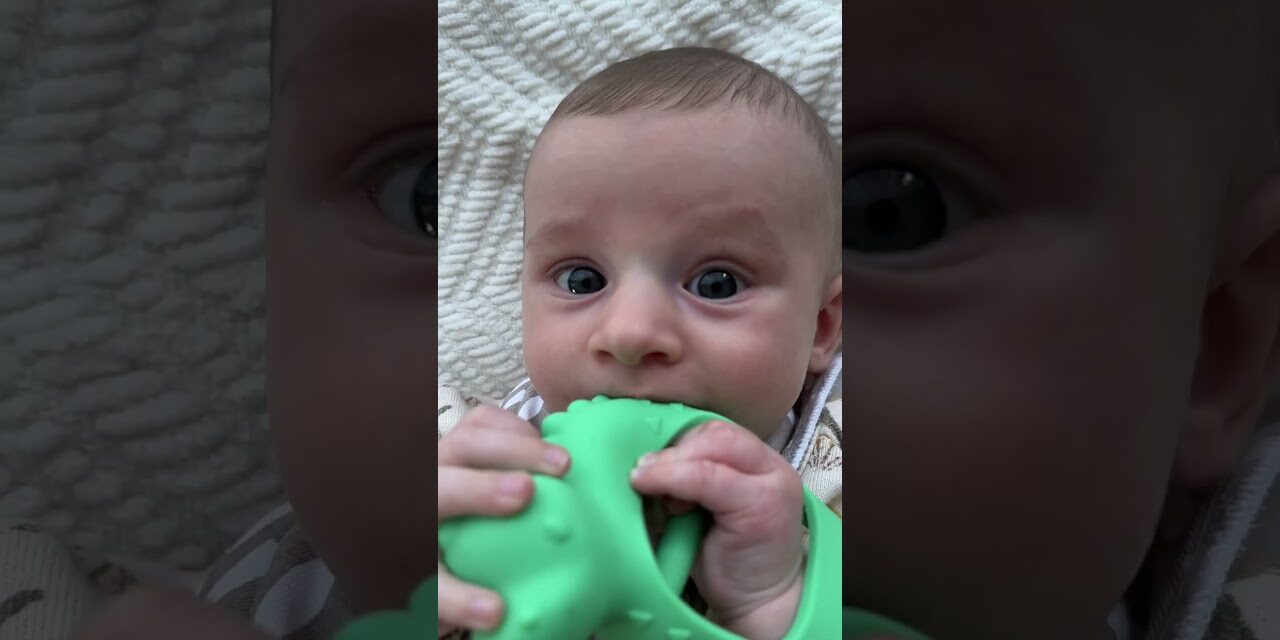 Giving Oakley his First Teether (I think he likes it!!)